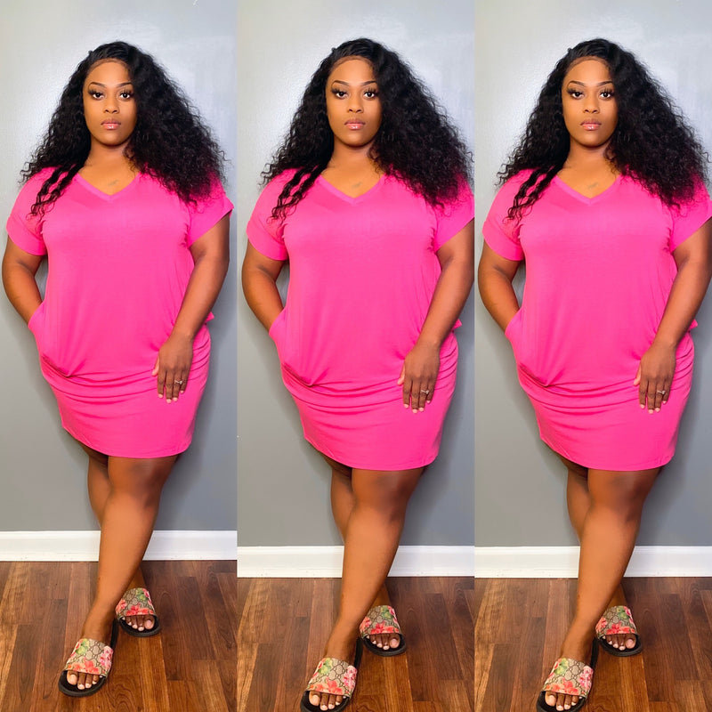 “PRETTY IN PINK” V- NECK TSHIRT DRESS