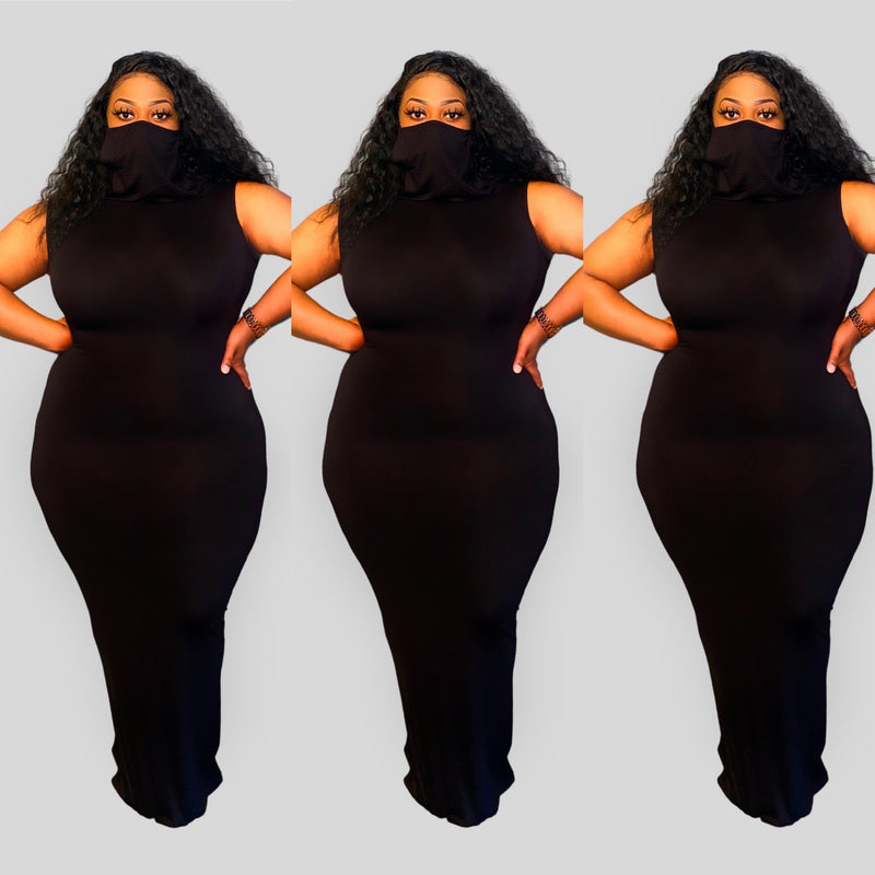 “I GOT IT COVERED” MAXI DRESS W/T ATTACHED MASK