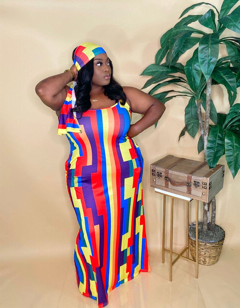 “COLOR CODED” MAXI DRESS & HEADWRAP