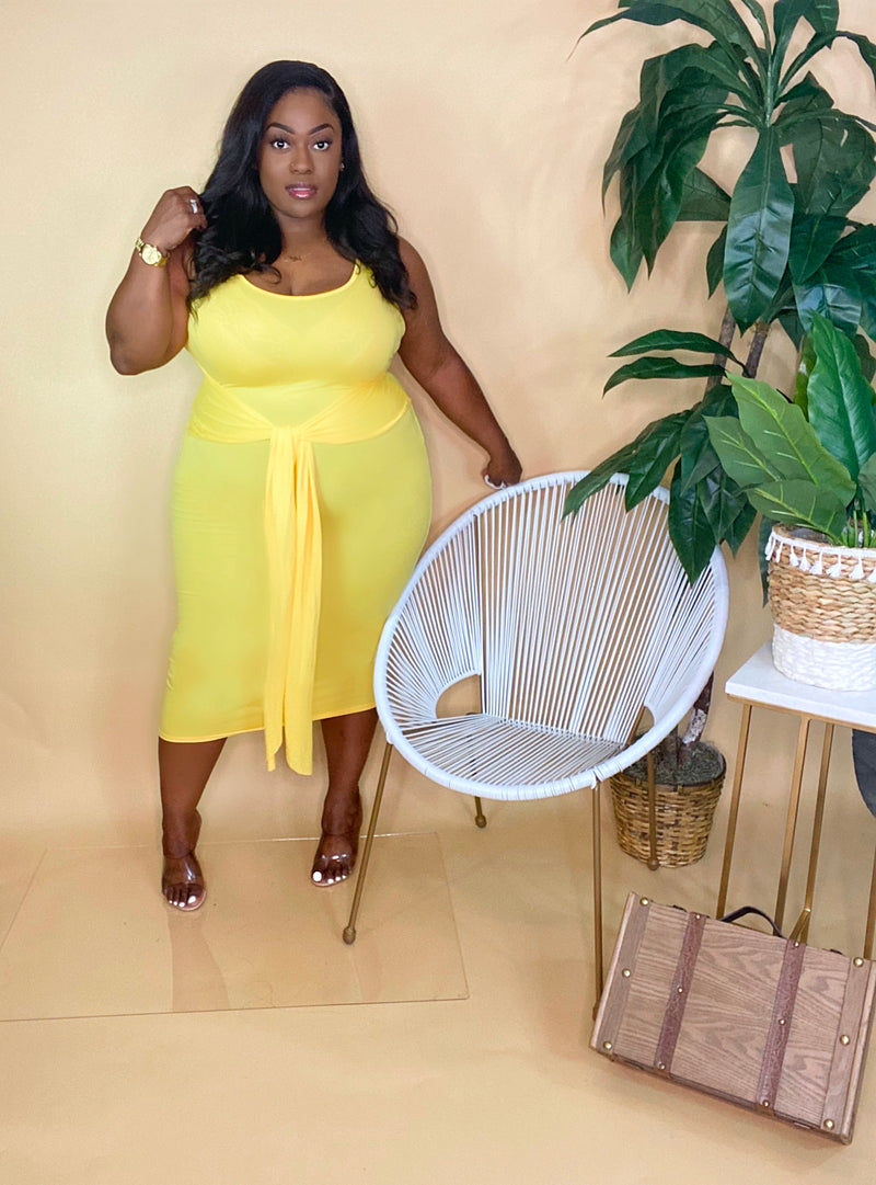 “HIS SUNSHINE” MIDI FRONT TIE DRESS